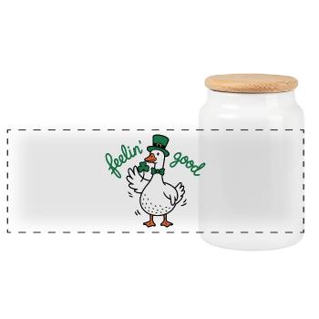 Glücksduck-Leprechaun-Geist - Panorama Keksdose mit Holzdeckel - Weiß - Vorne