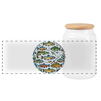 Fischkreis: Bunte Unterwasserwelt - Panorama Keksdose mit Holzdeckel - Weiß - Vorne