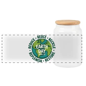 Earth Day Circle: Reuse Recycle - Panoramic Cookie Jar with Wooden Lid - white - Front