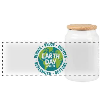 Earth Day Circle: Reduce Reuse Recycle - Panoramic Cookie Jar with Wooden Lid - white - Front