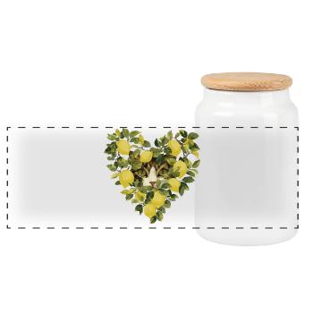 Chat se cache dans un cœur de citron - Boîte à biscuits avec couvercle en bois - blanc - Devant
