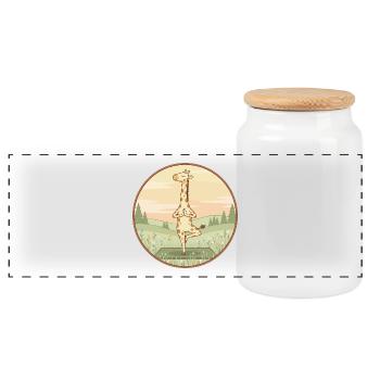 Yoga Giraffe Animal Doing Tree Pose - Panoramic Cookie Jar with Wooden Lid - white - Front