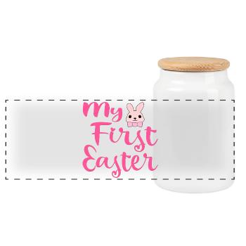 Mon premier lapin de Pâques - Boîte à biscuits avec couvercle en bois - blanc - Devant