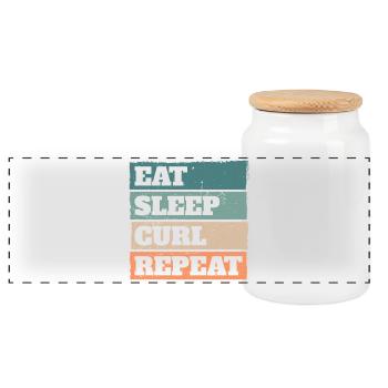 Eat Sleep Curl Repeat Retro Vintage Sport Look - Panoramic Cookie Jar with Wooden Lid - white - Front