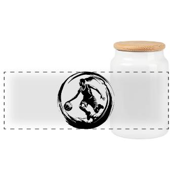 Basketball Player Woman Silhouette - Panoramic Cookie Jar with Wooden Lid - white - Front