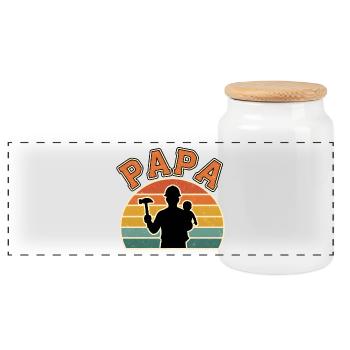 Papa und Baby in der Dämmerung - Panorama Keksdose mit Holzdeckel - Weiß - Vorne