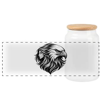 Femme en profil d’aigle, noir et blanc - Boîte à biscuits avec couvercle en bois - blanc - Devant