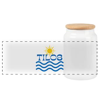Tilos Sun Waves Logo - Panoramic Cookie Jar with Wooden Lid - white - Front