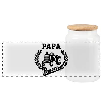 Dad Tractor 2026 – Vintage Farmer - Panoramic Cookie Jar with Wooden Lid - white - Front