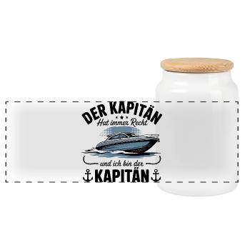 Captain Boat Boat License - Panoramic Cookie Jar with Wooden Lid - white - Front