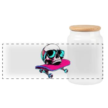 Totenköpfe Skateboard - 1990 - Panorama Keksdose mit Holzdeckel - Weiß - Vorne