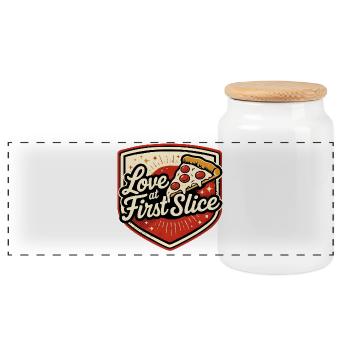 Pizza Love au premier Slice - Boîte à biscuits avec couvercle en bois - blanc - Devant