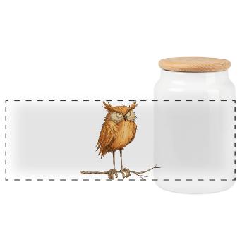 mysterious owl - Panoramic Cookie Jar with Wooden Lid - white - Front