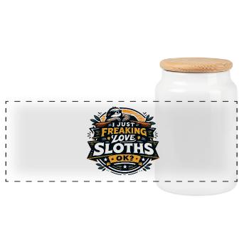 I love sloths OK - Panoramic Cookie Jar with Wooden Lid - white - Front