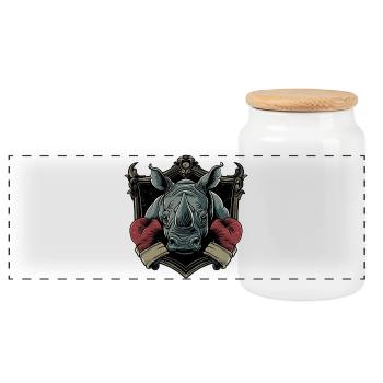 Rhino Boxer MMA - Panoramic Cookie Jar with Wooden Lid - white - Front