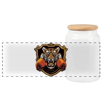 Tiger Boxer MMA - Panorama Keksdose mit Holzdeckel - Weiß - Vorne