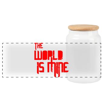 The World Is Mine - red - Panoramic Cookie Jar with Wooden Lid - white - Front