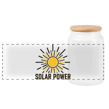 Neo-Brutalist Solar Power Sunburst Icon - Panoramic Cookie Jar with Wooden Lid - white - Front
