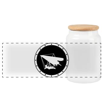 Minimalistisches Ring-Delta-Flügelabzeichen - Panorama Keksdose mit Holzdeckel - Weiß - Vorne
