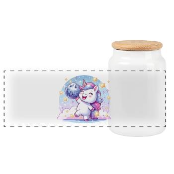 Fête disco licorne pastel - Boîte à biscuits avec couvercle en bois - blanc - Devant