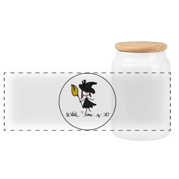 Witch time is it? - Panoramic Cookie Jar with Wooden Lid - white - Front