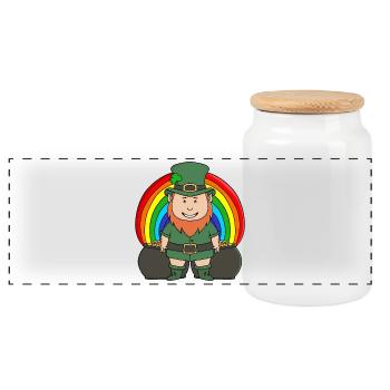 Leprechaun chanceux avec le Pot d’Or Arc-en-ciel - Boîte à biscuits avec couvercle en bois - blanc - Devant