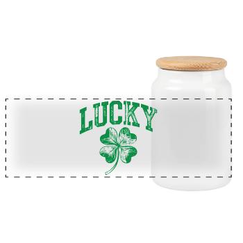Lucky Shamrock Arch - Panoramic Cookie Jar with Wooden Lid - white - Front