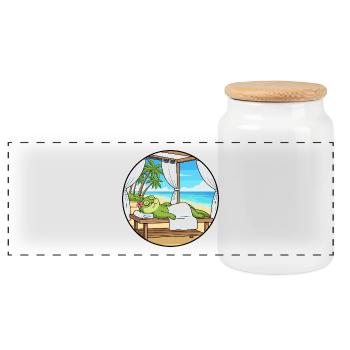 Beach Spa Frog Amphibian Relaxing Art - Panoramic Cookie Jar with Wooden Lid - white - Front