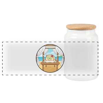 Strand-Spa-Katzen-Kätzchen-Entspannungskunst - Panorama Keksdose mit Holzdeckel - Weiß - Vorne