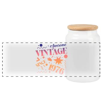 Vintage 1976 - Panorama Keksdose mit Holzdeckel - Weiß - Vorne