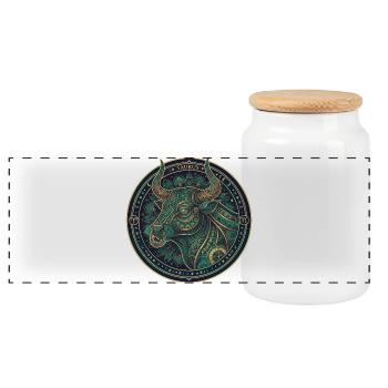 Stier Mandala Teal-Gold Kreis - Panorama Keksdose mit Holzdeckel - Weiß - Vorne
