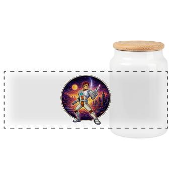 Pixel Captain – Héros rétro de science-fiction - Boîte à biscuits avec couvercle en bois - blanc - Devant