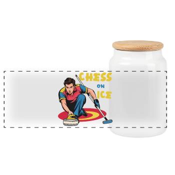 Échecs sur la glace : motif du curling sur glace - Boîte à biscuits avec couvercle en bois - blanc - Devant