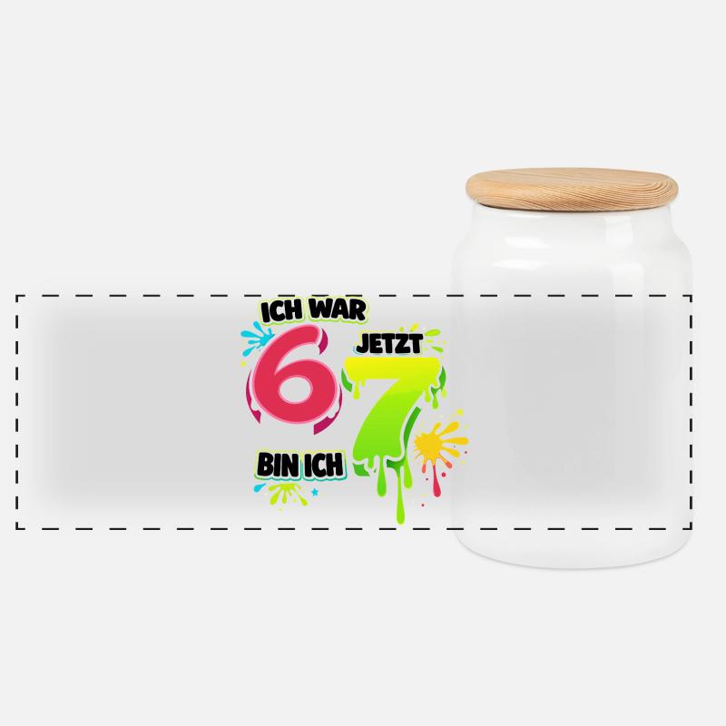 I Was 6 Now 7 Funny 67 Meme Birthday - Panorama Keksdose mit Holzdeckel - Weiß