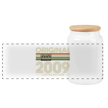 Original 2009 Retro Cassette - Panoramic Cookie Jar with Wooden Lid - white - Front
