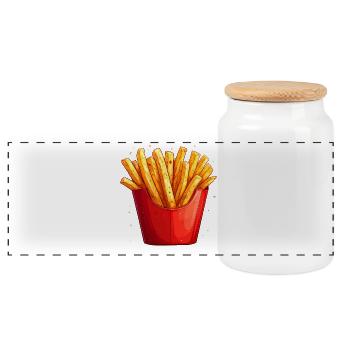 French fries - Panoramic Cookie Jar with Wooden Lid - white - Front