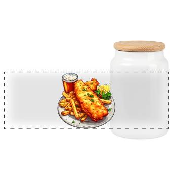 Fish and chips - Panoramic Cookie Jar with Wooden Lid - white - Front