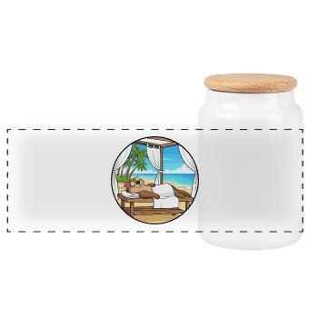 Strand-Spa Otter-Tier-Entspannungskunst - Panorama Keksdose mit Holzdeckel - Weiß - Vorne