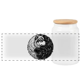 Eurasier | Yin Yang | Background White - Panoramic Cookie Jar with Wooden Lid - white - Front