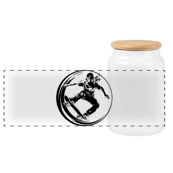 Silhouette de skateboard femme en skateboard - Boîte à biscuits avec couvercle en bois - blanc - Devant