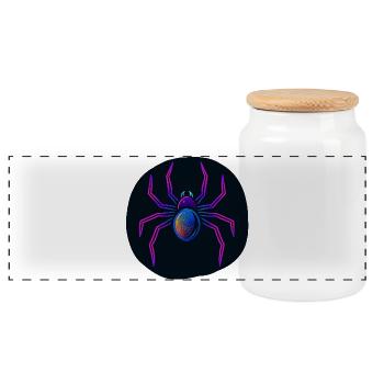Neonspinne im All - Panorama Keksdose mit Holzdeckel - Weiß - Vorne