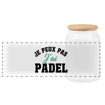 Ich kann nicht, ich habe Padel Personalisiertes Partygeschenk - Panorama Keksdose mit Holzdeckel - Weiß - Vorne