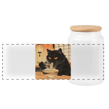 Chat mignon Ramen nouilles Japon Vague Cadeau rétr - Boîte à biscuits avec couvercle en bois - blanc - Devant