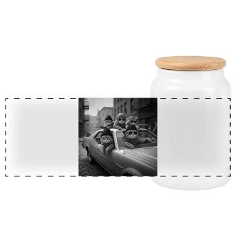 T-shirt drôle de chat gangster pour hommes - Boîte à biscuits avec couvercle en bois - blanc - Devant
