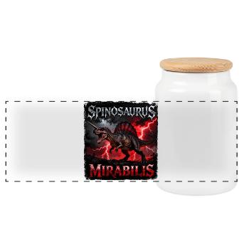 Spinosaurus Mirabilis – Dino with Thunder and Lightning - Panoramic Cookie Jar with Wooden Lid - white - Front