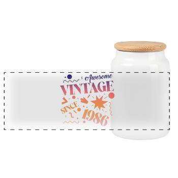 Vintage 1986 - Panorama Keksdose mit Holzdeckel - Weiß - Vorne
