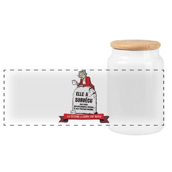 Retraite Humour Femme : Survivante du Bureau - Boîte à biscuits avec couvercle en bois - blanc - Devant