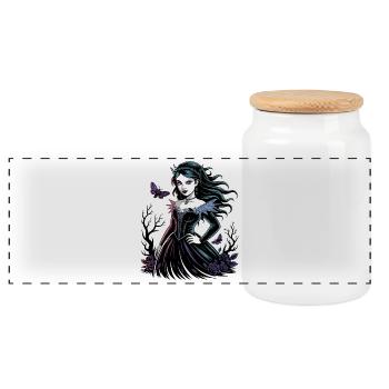 Dark Blossoms Gothic Lady - Panoramic Cookie Jar with Wooden Lid - white - Front