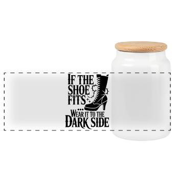 Schuhdesign Dark Side Spruch - Panorama Keksdose mit Holzdeckel - Weiß - Vorne