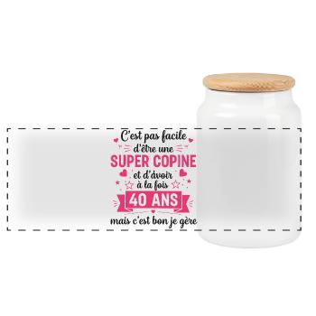 40 Years Gift Idea Humor Birthdayuper Girlfriend - Panoramic Cookie Jar with Wooden Lid - white - Front